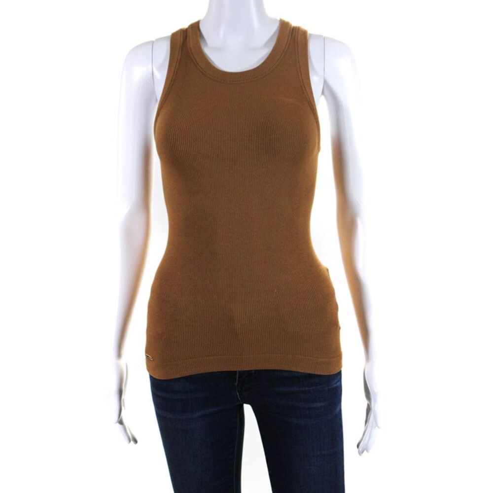 Lune Active Womens Maia Micromodal Ribbed Long Sleeve Tee Shirt Brown Size XS
